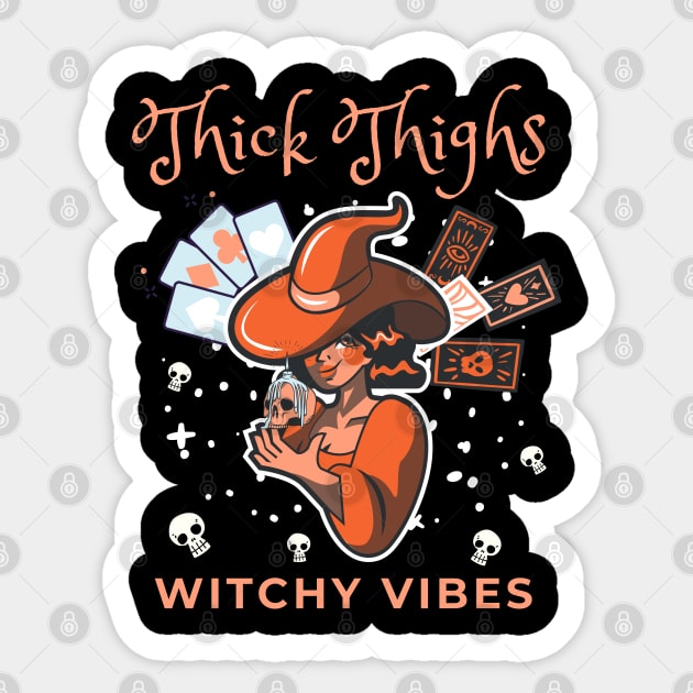 Thick Thighs witchy vibes, happy halloween Sticker by Lekrock Shop